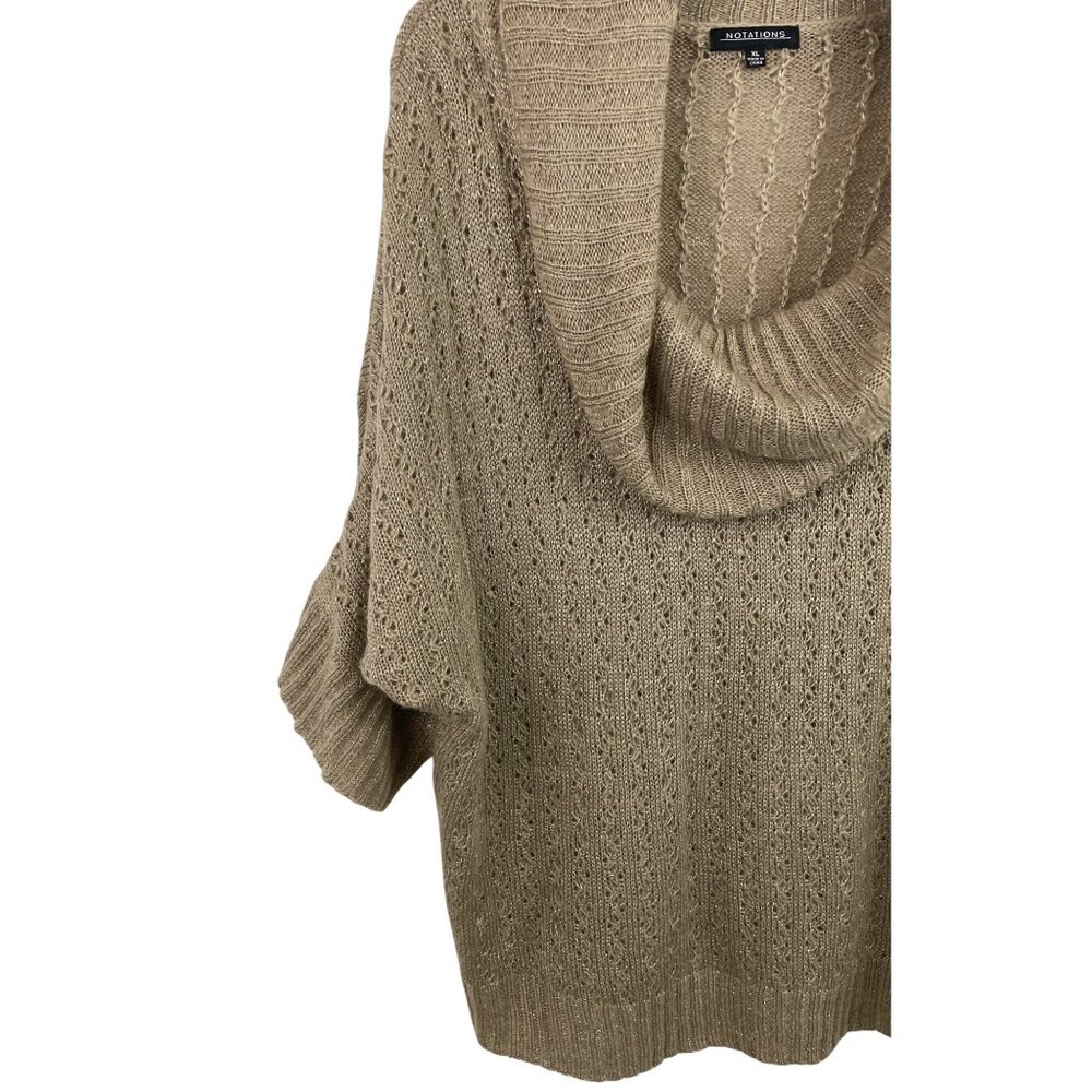 Notations Tan/Gold Knit Cowl Neck Sweater 3/4 Sleeve Womens Size XL - Picture 3 of 9